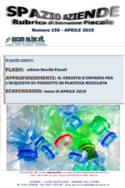 IL CREDITO D’IMPOSTA PER L’ACQUISTO DI PRODOTTI IN PLASTICA RICICLATA « Spazio Aziende – n. 159 Aprile 2019 »