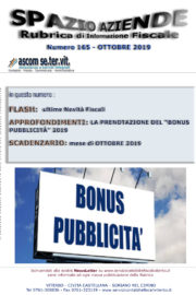 LA PRENOTAZIONE DEL BONUS PUBBLICITA’ 2019  – Spazio Aziende n. 165 Ottobre 2019